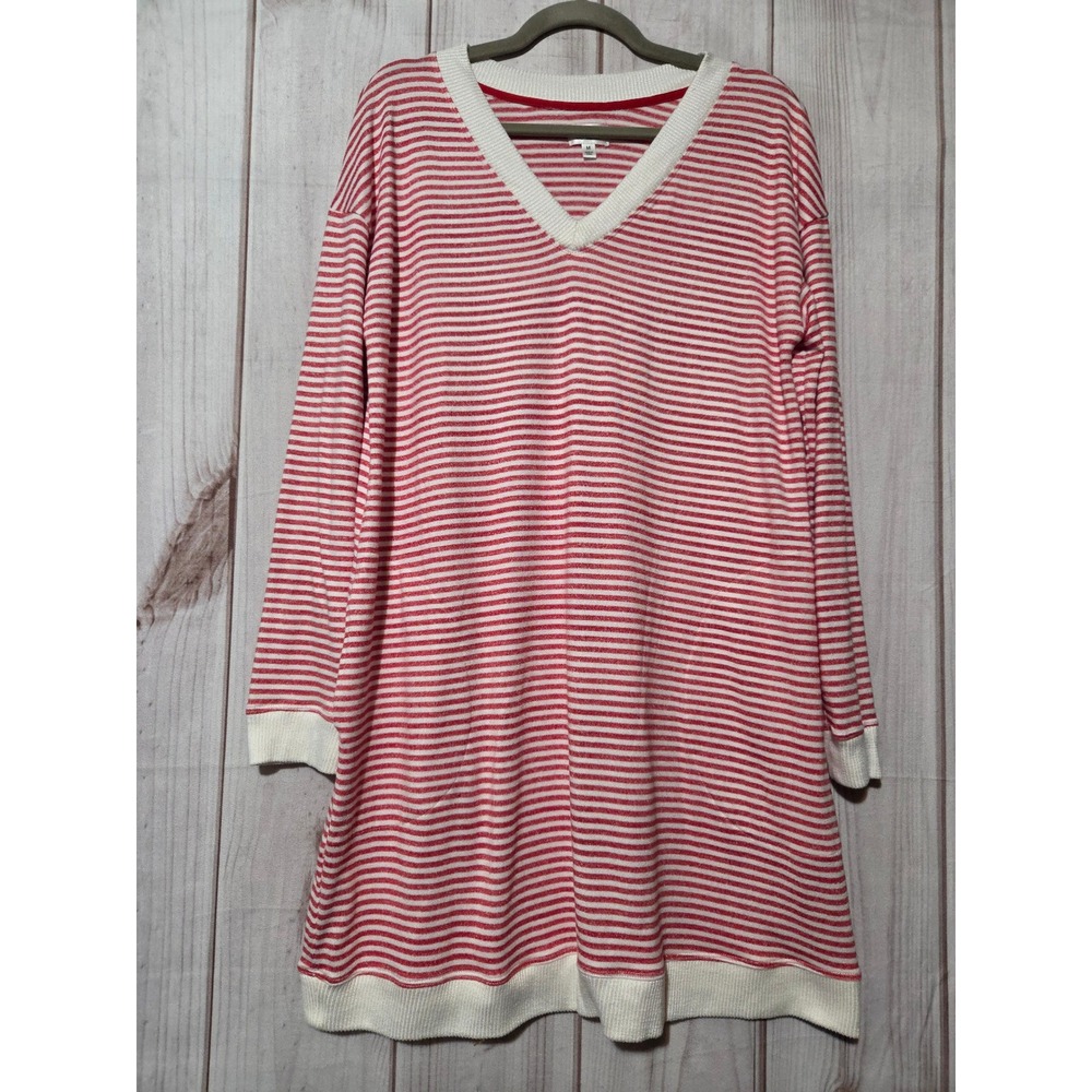 Aria Collection Womens Red White Striped V-Neck Knit Nightgown Lounge Dress M